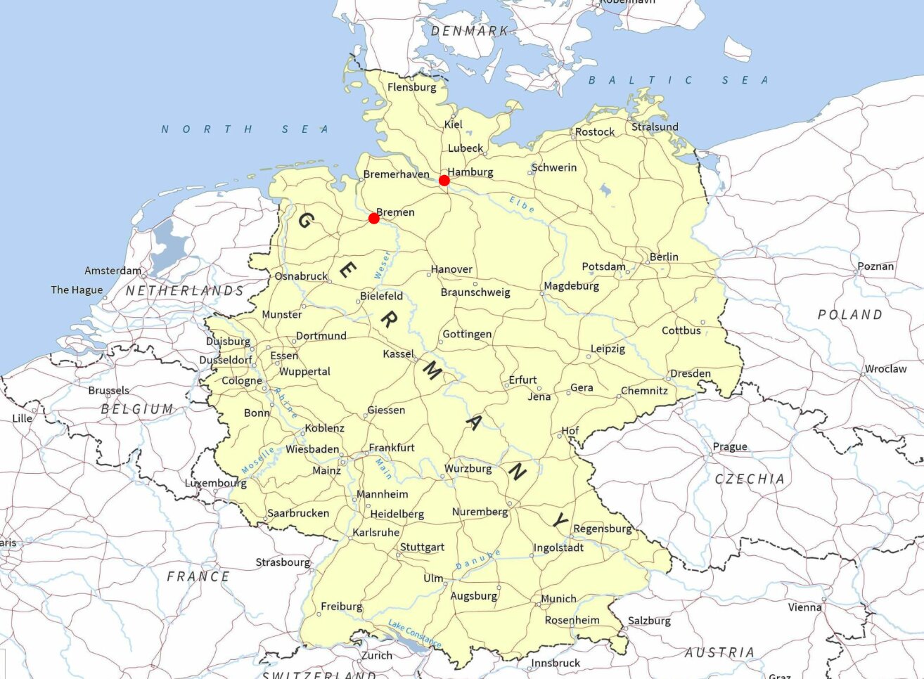 ハンブルクとブレーメンの地図