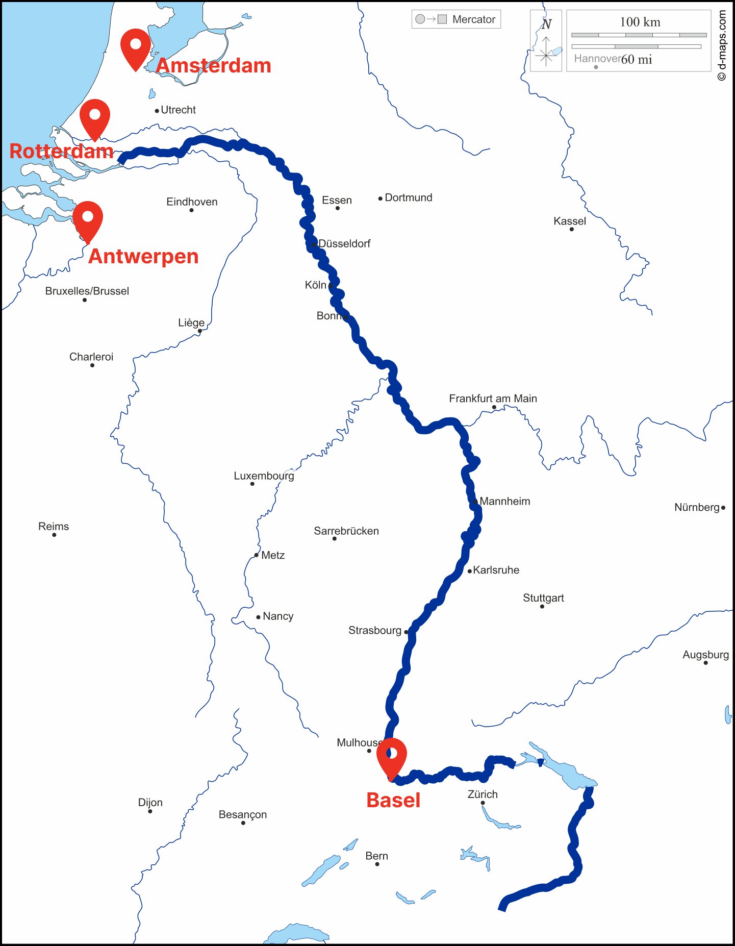 ライン川の地図